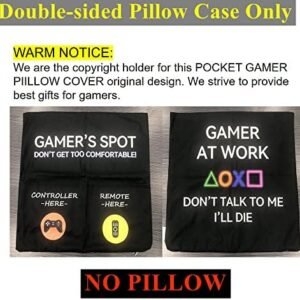 ZUYUROU Gamer Gifts, Pocket Design Throw Pillow Covers 18 x 18 Inch + Gamer Socks, Gaming Room Décor Stocking Stuffers Easter Basket Stuffers for Teen Boys Girls Men Father Boyfriends